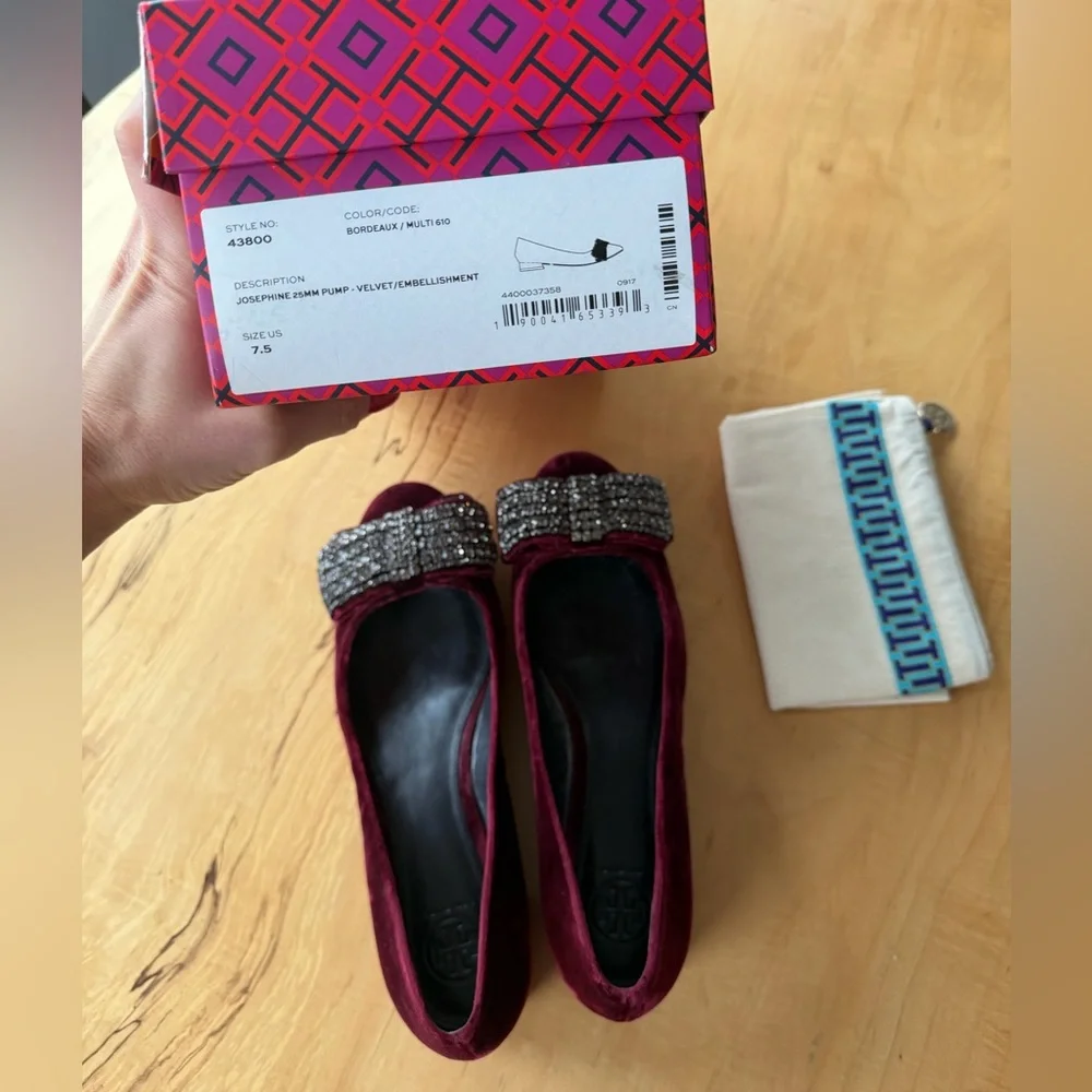 Tory Burch Women's Josephine Pumps velvet colour red, Bow